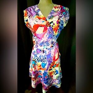 Yumi Kim Purple, Orange Multi Short Sleeve Wrap Dress, Size L